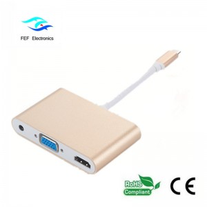 мини дисплей / USB 3.1 тип c към HDMI + VGA женски + аудио код: FEF-DPIC-016